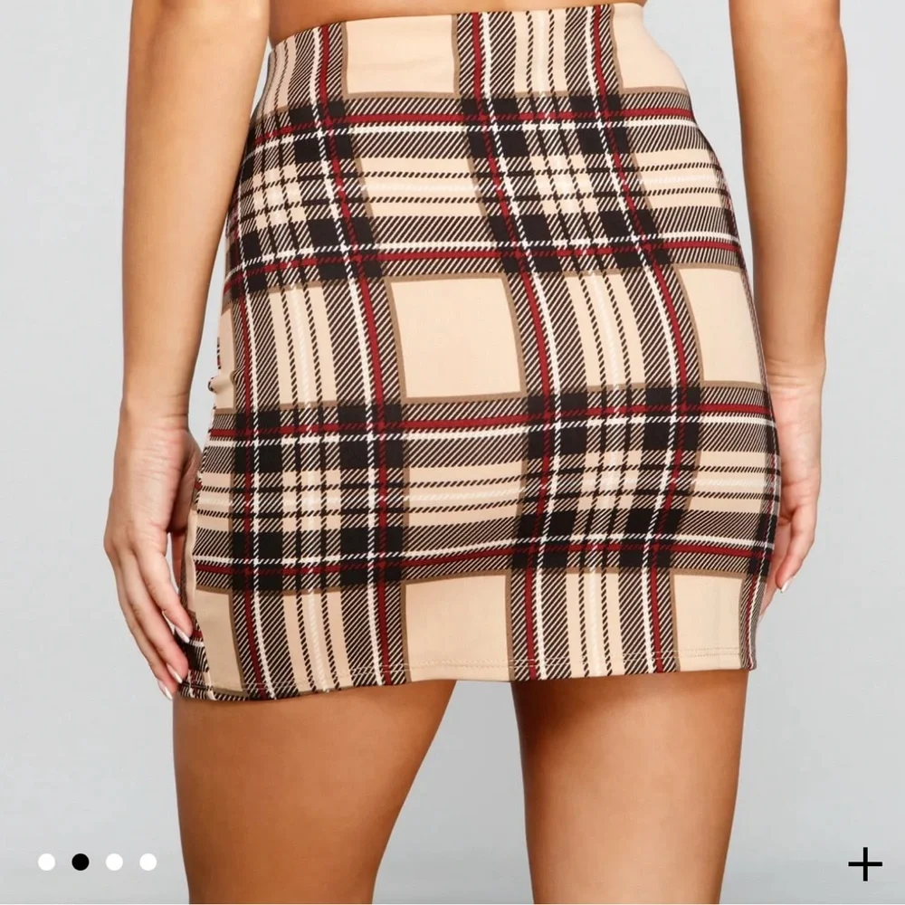 Windsor Tan Plaid Mini Skirt - Picture 2 of 6